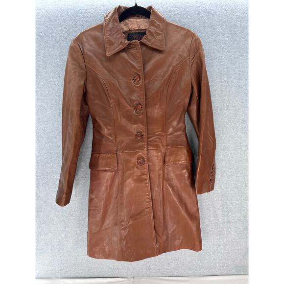 VTG Oscar Leopold Women's S/P Soft Lamb Leather Cognac Trench 70s Canada BOHO - Picture 5 of 16
